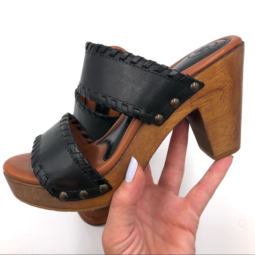 Johnston & Murphy Justine Black Wood Heel Clog 7.5
